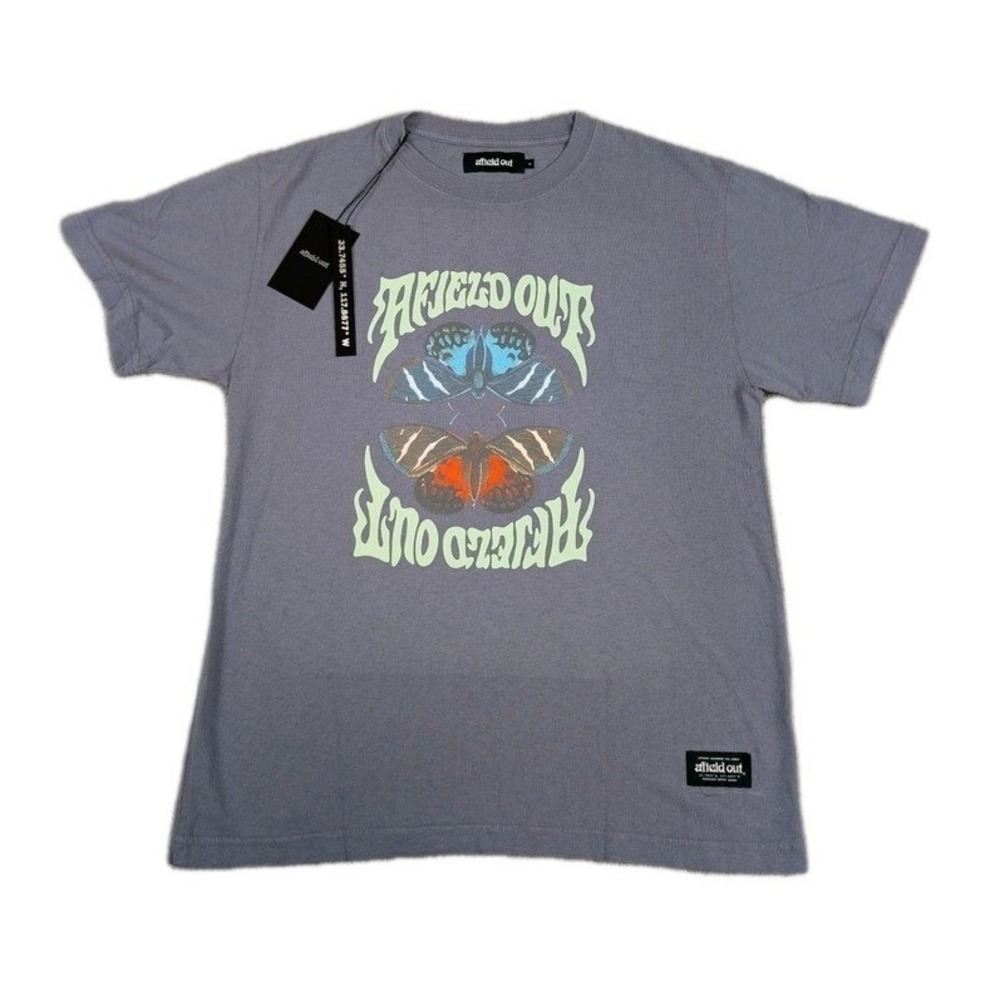 Afield Out Mens Butterfly Graphic T-Shirt Faded Purple BTSA-301-ETJ Size S NEW